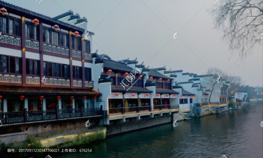 秦淮河水墨畫