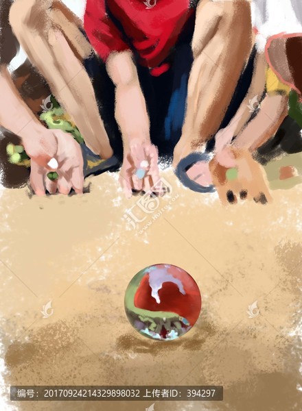 打彈珠插畫,童年記憶插畫