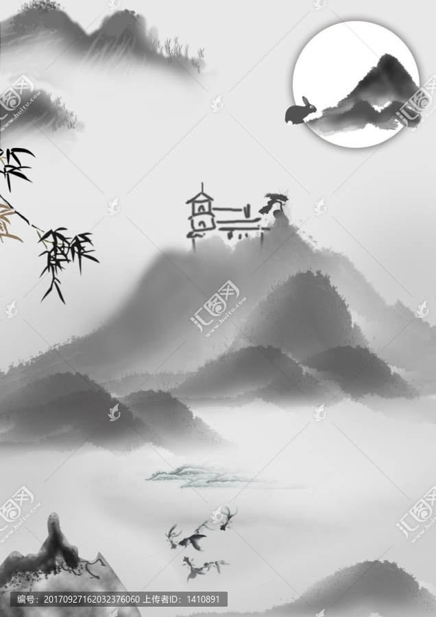 水墨画山水画插画海报