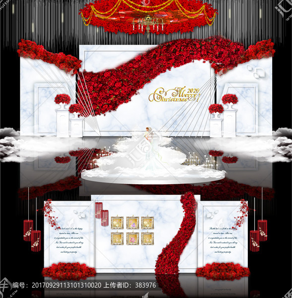 紅配白大理石婚禮主題