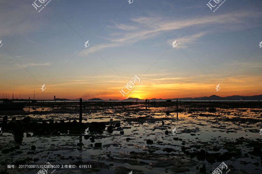 海滩,滩涂,夕阳,落日