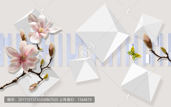 立體花開富貴幾何背景畫,分圖層