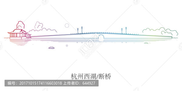杭州線描建筑矢量,西湖斷橋