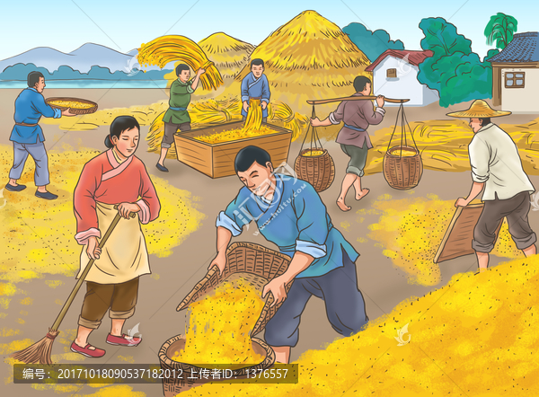 手繪,打谷場(chǎng),麥場(chǎng)