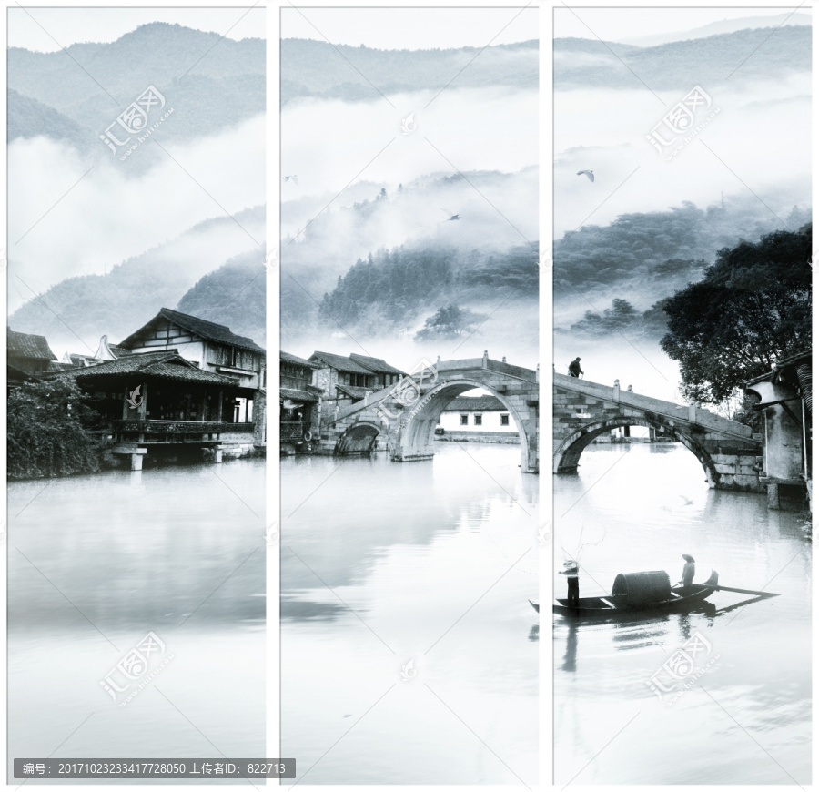 意境水墨三聯(lián)畫