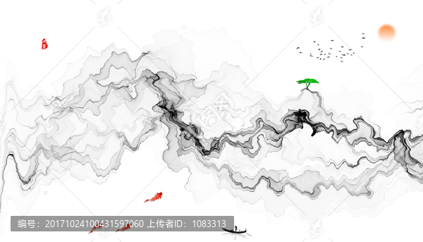 大写意意境水墨山水画,新中式