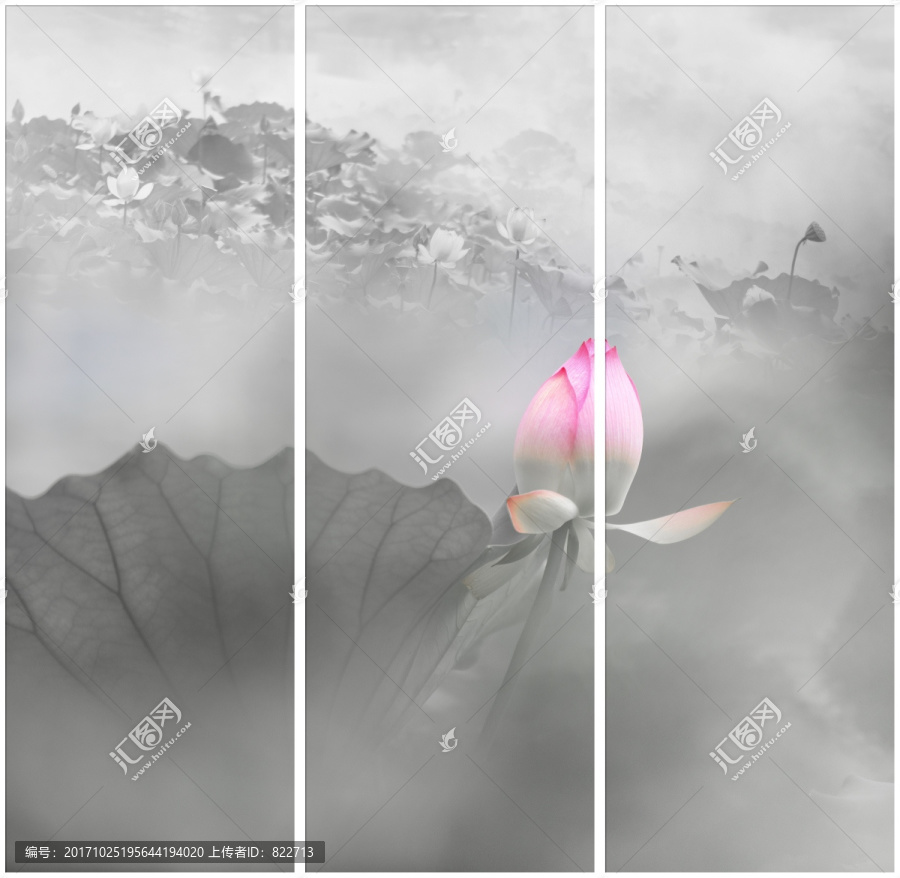 水墨荷花三聯(lián)畫