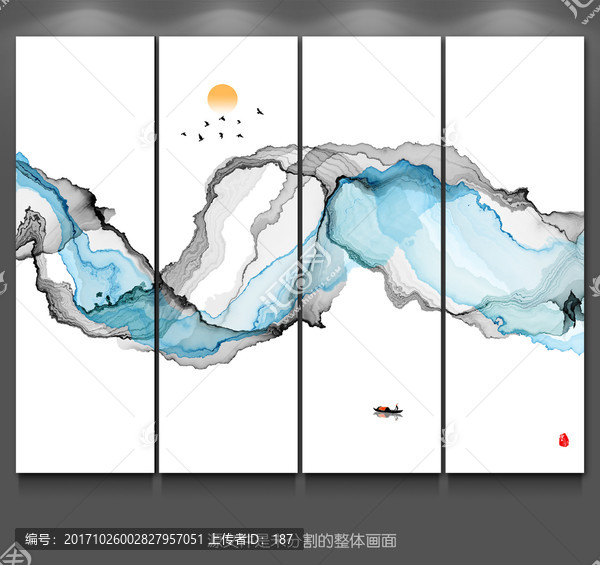 客廳沙發(fā)電視墻水墨畫背景
