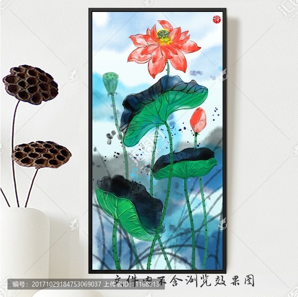 水墨荷花玄關(guān)畫