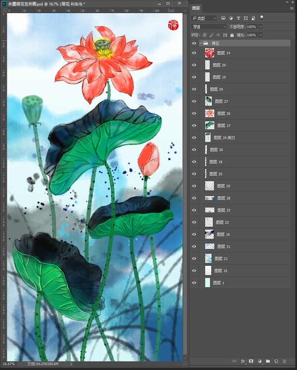 水墨荷花玄關(guān)畫