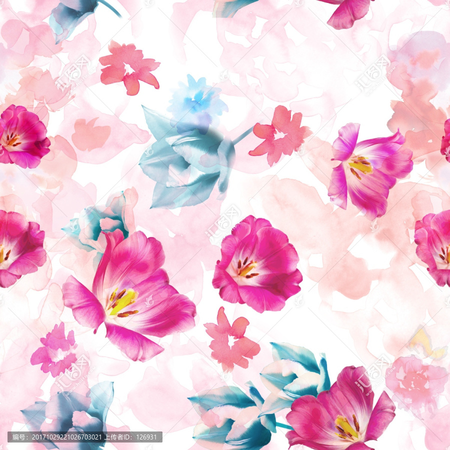 水彩花卉数码印花图案