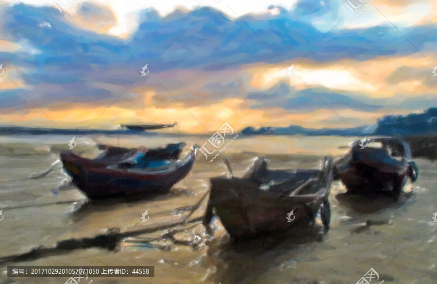 風景畫,漁船,海邊