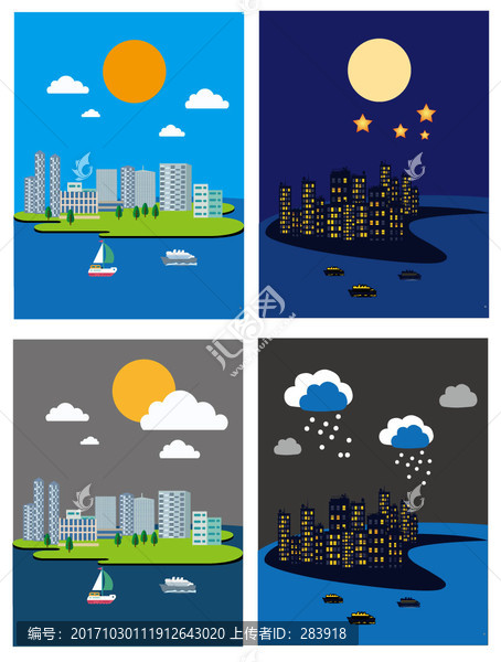 日與夜城市風(fēng)景矢量作品