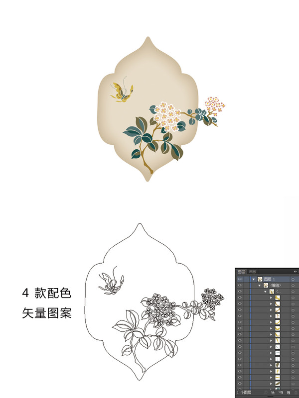 中國古典繡球花圖案