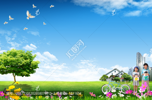 綠樹青草分層背景
