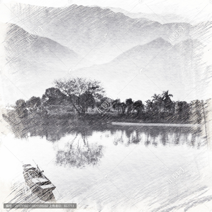 水墨山素描