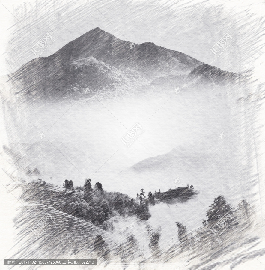 水墨山素描