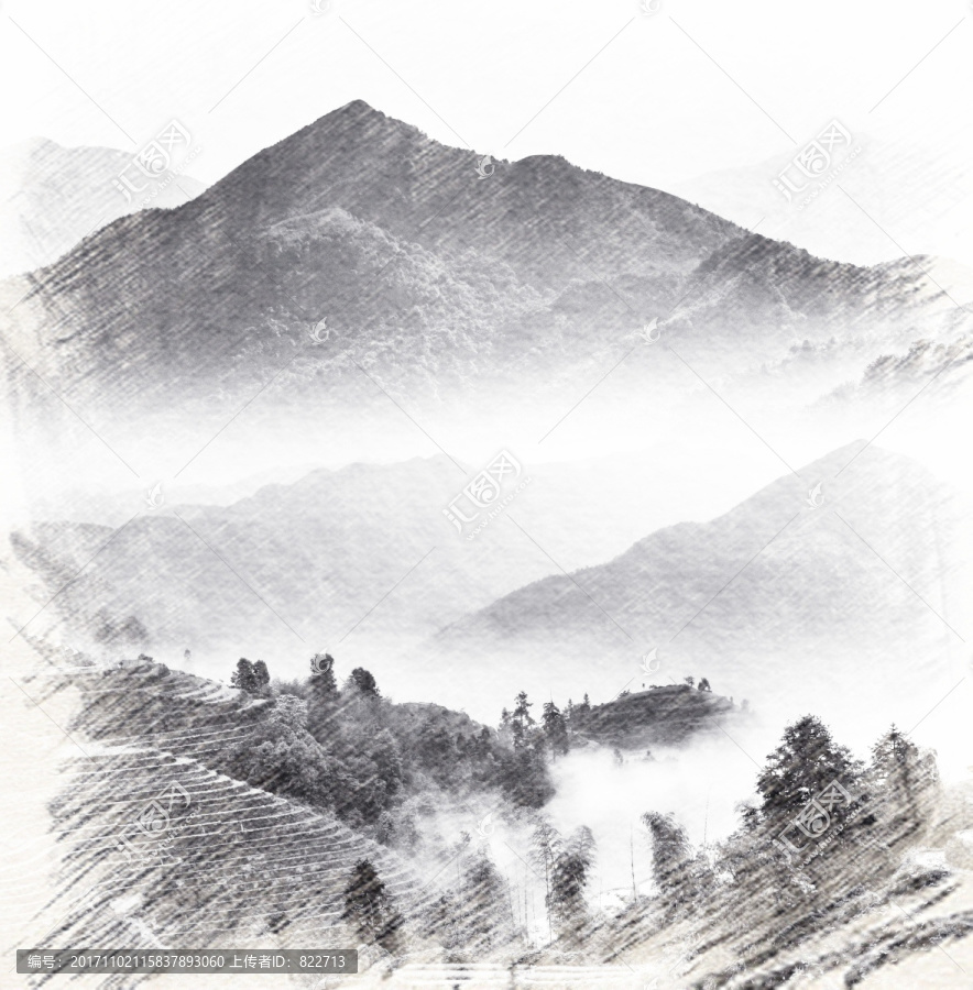 水墨山素描