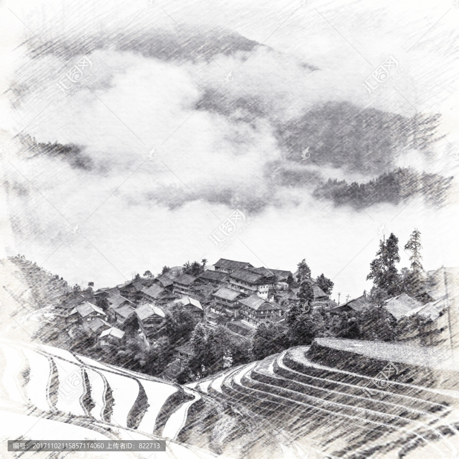水墨梯田素描