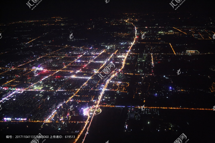 夜空中俯瞰北京城市夜景