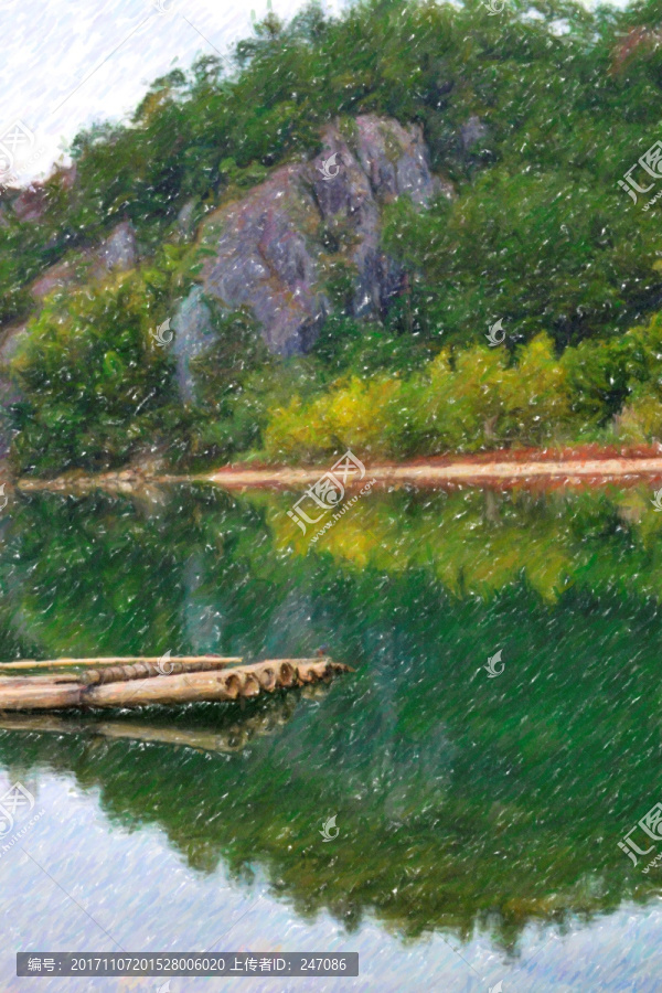 山水畫,竹筏