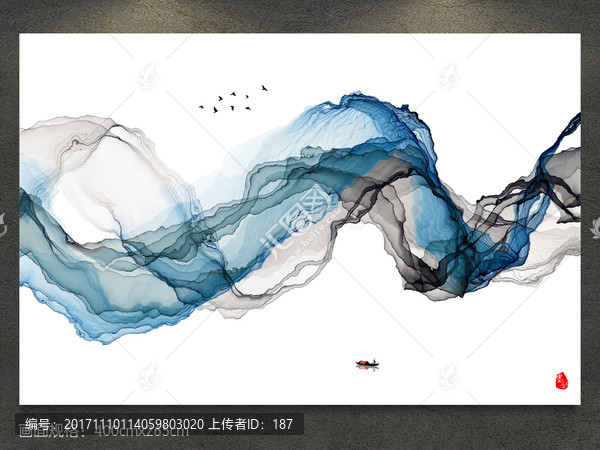 新中式客廳沙發(fā)水墨掛畫,意境