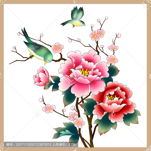 工筆牡丹花鳥(niǎo)畫(huà)