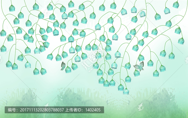 清新綠色葉子花苞北歐電視背景墻