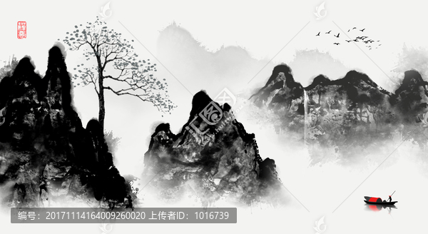 潑墨山水現(xiàn)代水墨裝飾畫壁畫