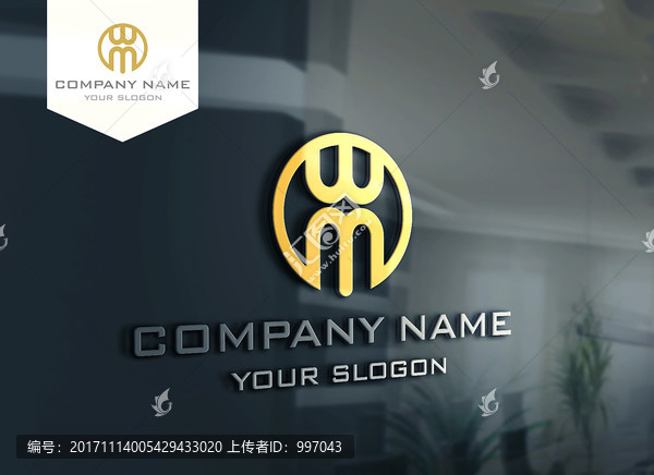 LOGO設(shè)計,WM字母,金色