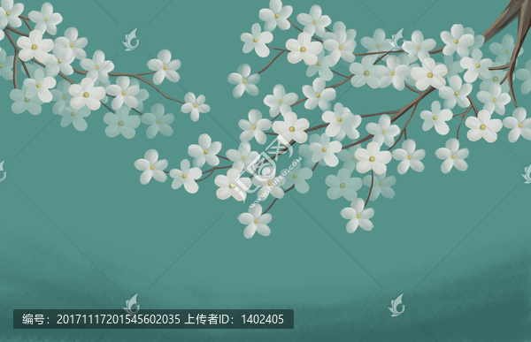 手繪清新田園小白花電視背景墻
