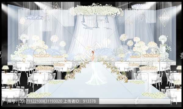 冰藍(lán)色婚禮主舞臺(tái)儀式區(qū)效果圖