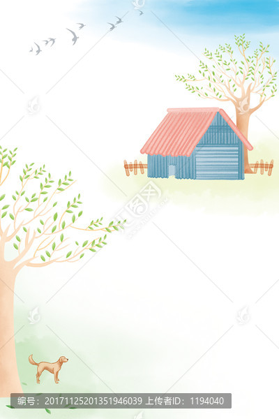 水彩,小清新圖片,小屋,PSD
