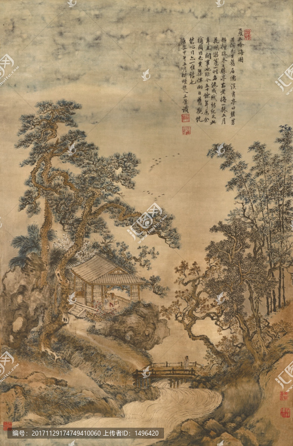 夏五吟梅紙本