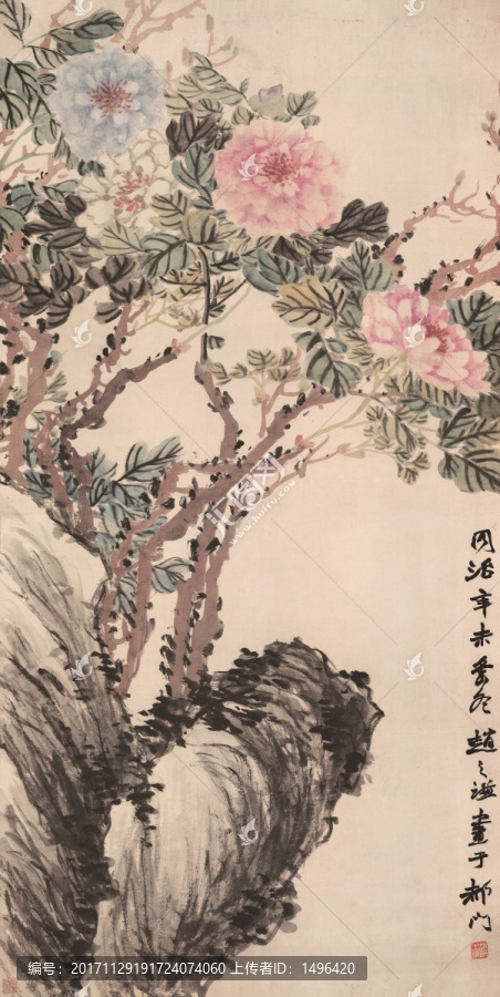 趙之謙牡丹圖紙本立軸