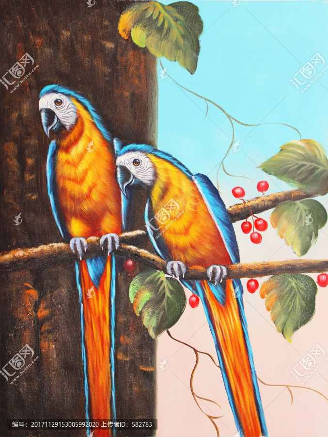 花鳥油畫,鸚鵡