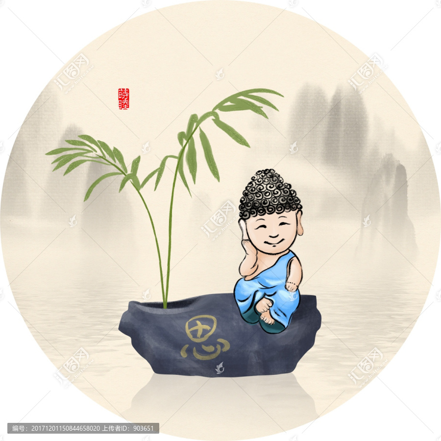 手繪小和尚裝飾畫（tif分層）