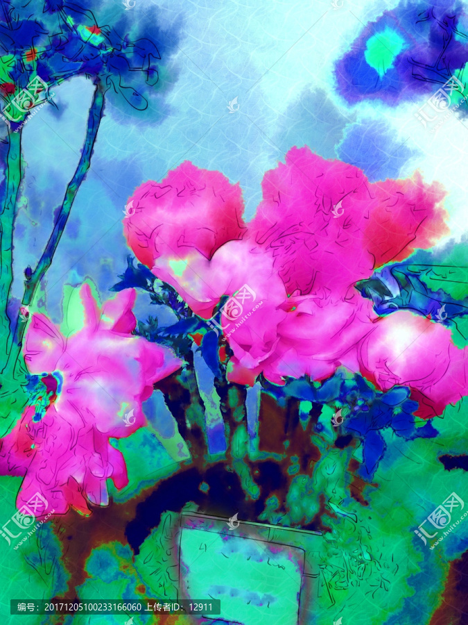 牡丹花,水彩花卉,花卉装饰画