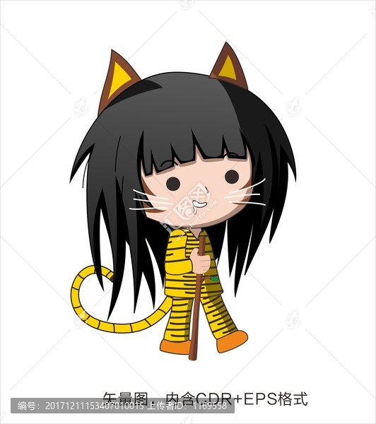 可愛卡通虎姑婆老虎妹子人物插畫