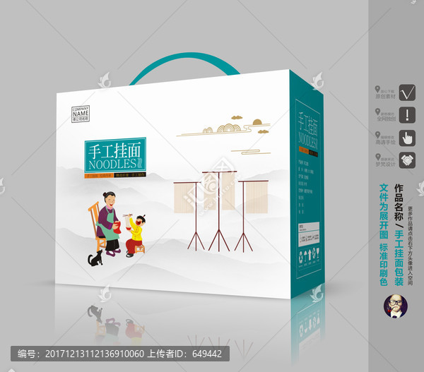 手工掛面包裝盒,展開圖