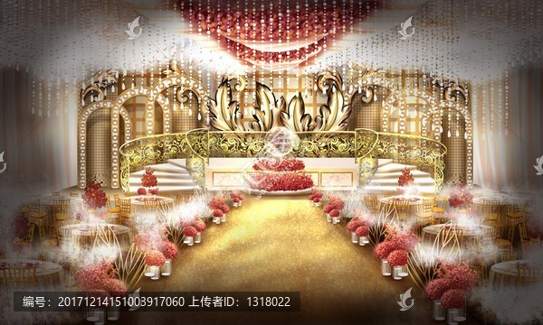 红金色欧式婚礼舞台手绘效果图