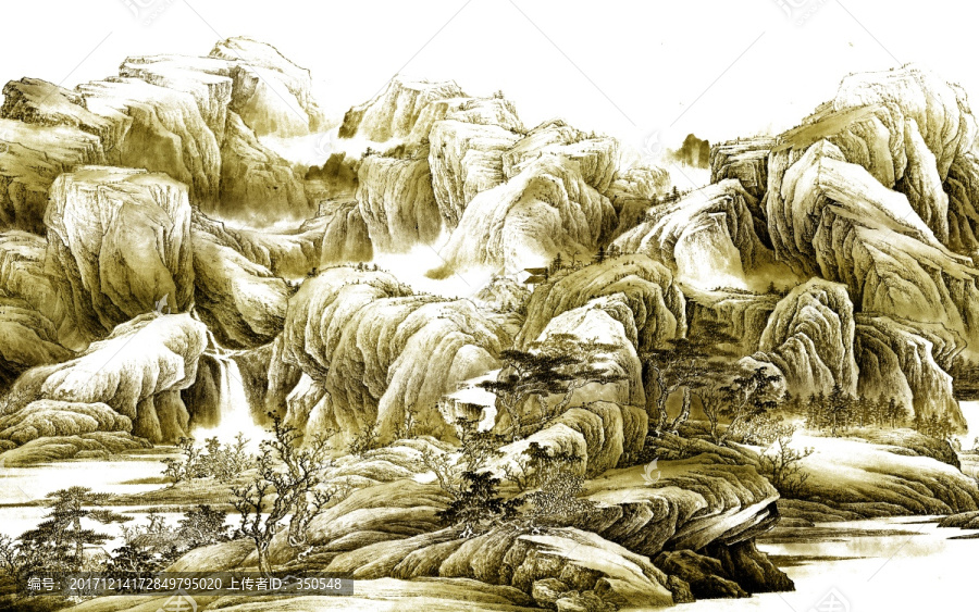 中式山水背景畫