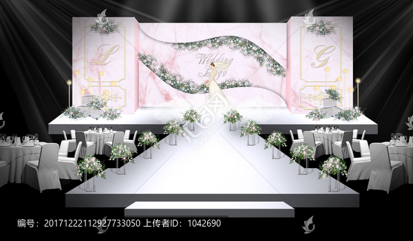 粉色大理石婚禮主舞臺設(shè)計(jì)