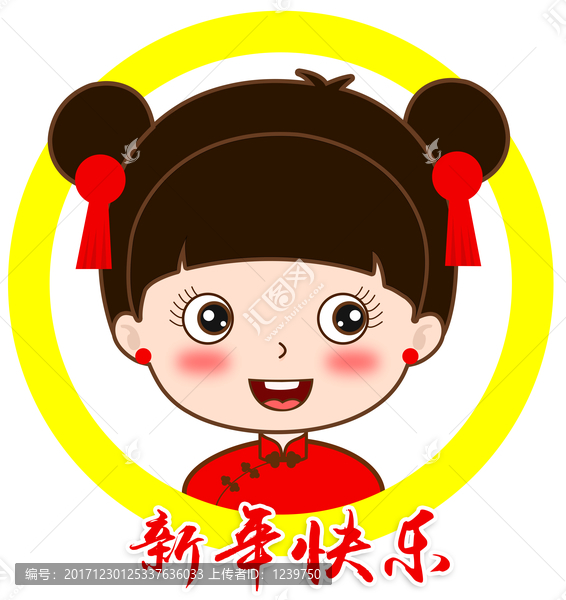 新年中國娃娃紅衣喜慶卡通女孩