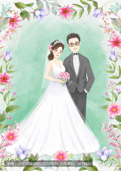 婚纱请柬插画,婚纱,水彩风格