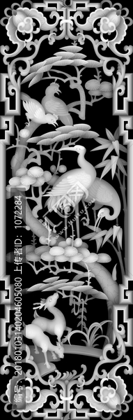 花鳥(niǎo)鏤空長(zhǎng)門(mén)板浮雕灰度圖