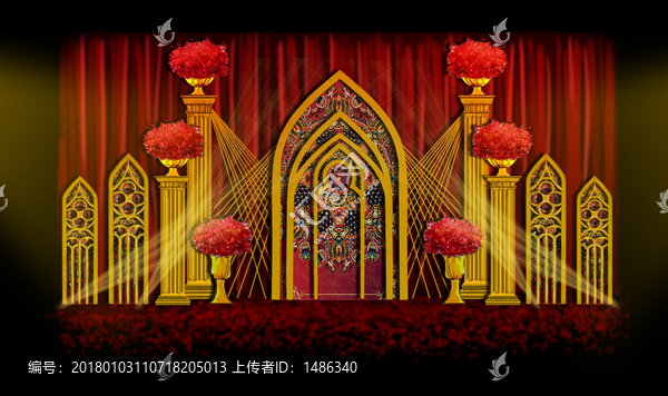 紅金色歐式教堂巴洛克羅馬柱婚禮