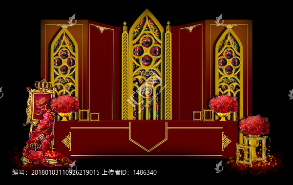 紅金色復古歐式教堂簽到婚禮設計