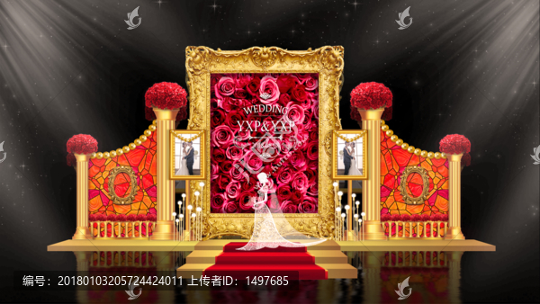 紅金色歐式羅馬柱城堡婚禮