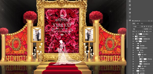 紅金色歐式羅馬柱城堡婚禮